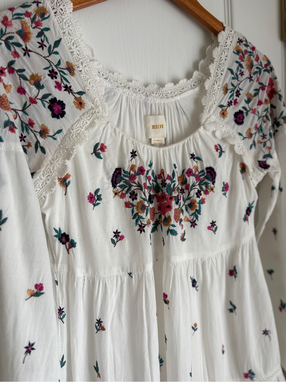 Anthropologie MAEVE Sydney Floral Embroidered Boho Peasant Mini Dress Size XS - Picture 8 of 13